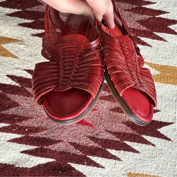Red Genuine Leather Woven Huarache Sandals Cobbie Made in Brazil - Picture 3 of 9